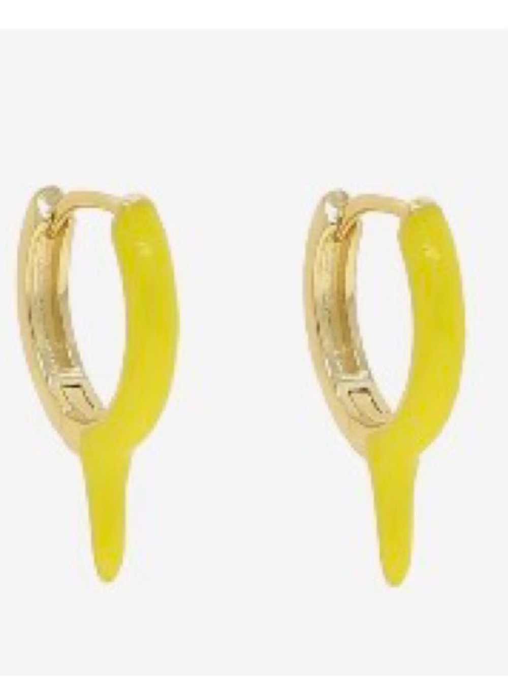 NWOT Gold Hinge Huggie Hoop Earrings with Yellow Enamel Drop